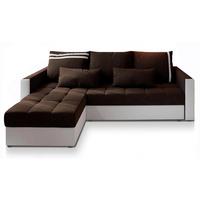 ECKSOFA KOS PIK Braun Dünner Stoff mit Schlaffunktion - Braun/Weiß, Holz/Kunststoff (220/140cm) - MASSENO