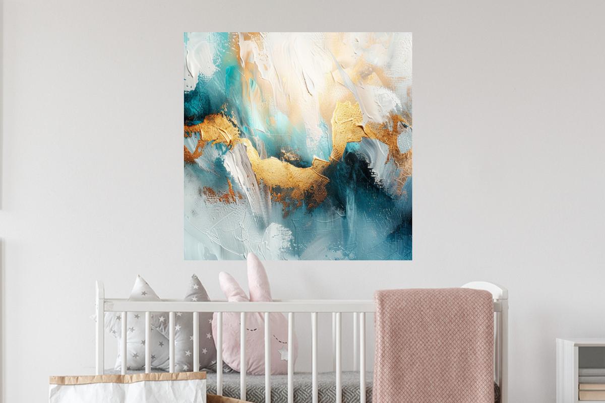 WANDTATTOO Abstrakt - Kunst - Gold - Blau Wanddeko 50x50 cm - Petrol, Kunststoff (50/50/0.1cm) - MuchoWow