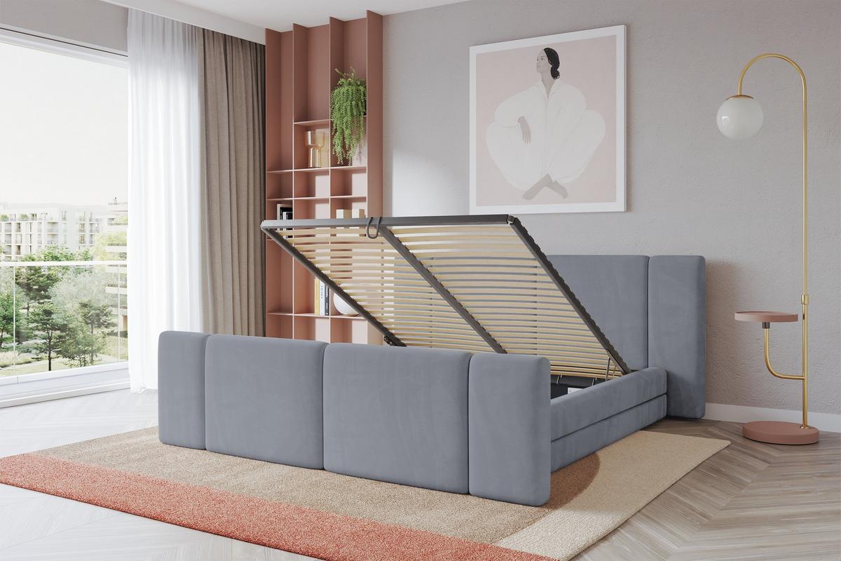 POLSTERBETT mit Bettkasten, Fußteil und Lattenrost, Bett mit Matratze H3/H4 - TEVO-Z 140x200 Grau - Grau, Holzwerkstoff/Textil (140/200cm) - ALTDECOR