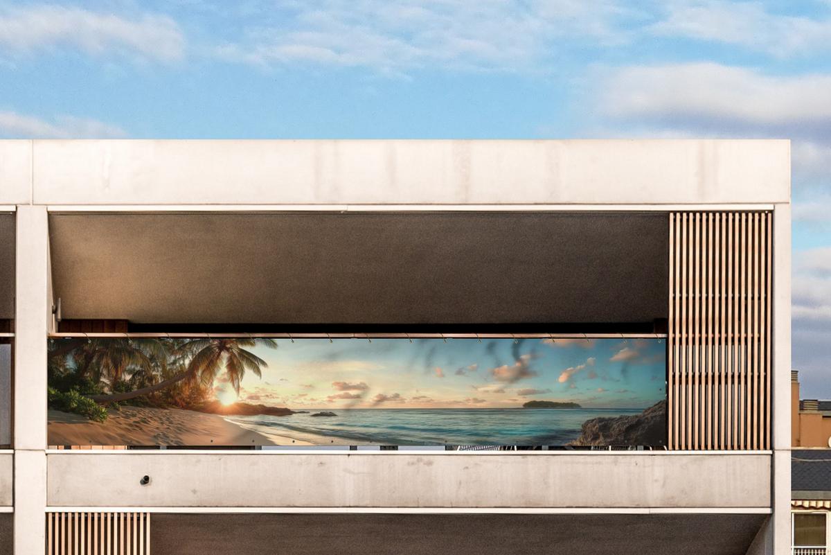BALKON-SICHTSCHUTZ Strand - Palmen - Meer - Sonnenuntergang Groß 500x80 cm - Samtahornfarben, Kunststoff (500/80cm) - MuchoWow