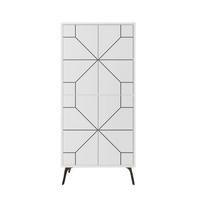 HIGHBOARD mit 4 weißen Türen und schwarzen Dekorationen H136 cm - Dune - Weiß, Holzwerkstoff (35.6/136/13cm) - Calicosy