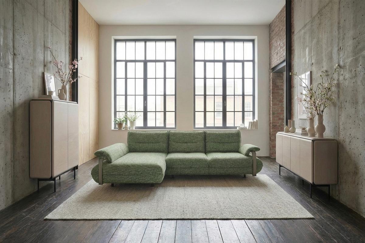 ECKSOFA ANISSA Grün Flachgewebe - Schwarz/Grün, Kunststoff/Textil (297/185cm) - KAWOLA