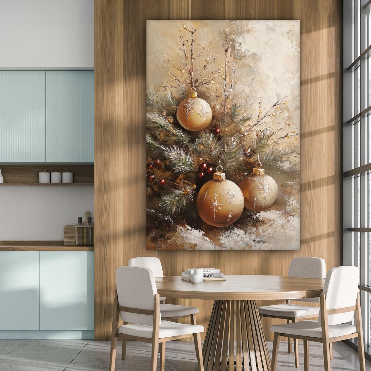 LEINWANDBILD Weihnachten - Kugeln - Beige - Gold Deko Groß 90x140 cm - Goldfarben, Textil (90/140cm) - MuchoWow