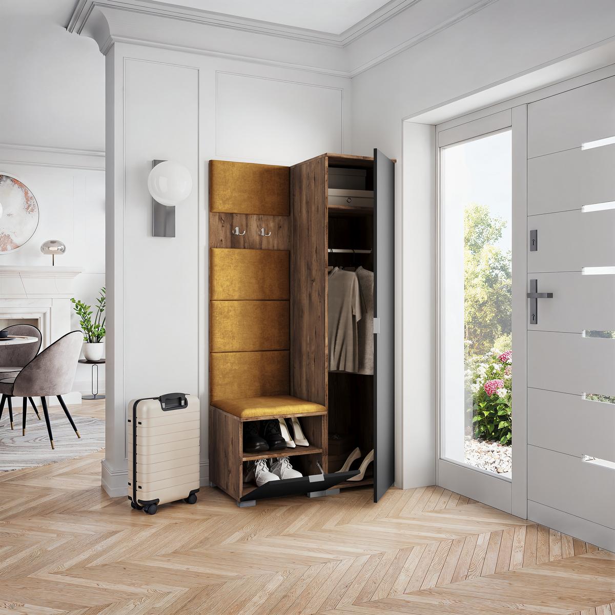 GARDEROBENSCHRANK LORI 95/181/51 cm Modern Garderobe-Set Eiche Lefkas - Eichefarben/Gelb, Holzwerkstoff (95/181/51cm) - MASSENO