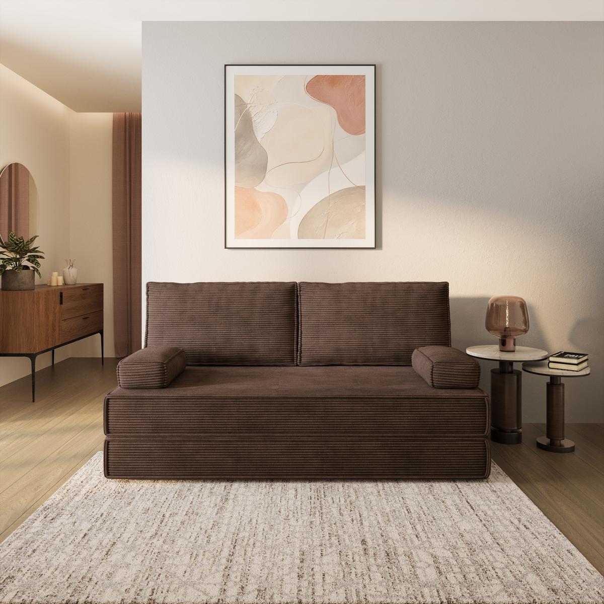BETTSOFA SILAR aus Schaumstoff Cordstoff Braun Schlaffunktion - Braun, Textil (170/86/80cm) - MASSENO