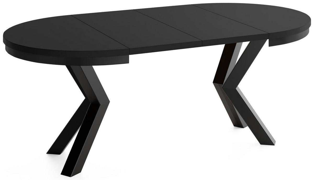 ESSTISCH Clara runder ausziehbarer, Schwarz 120-200/120/76 cm - Schwarz, Holzwerkstoff/Metall (120/200/76cm) - WFL GROUP