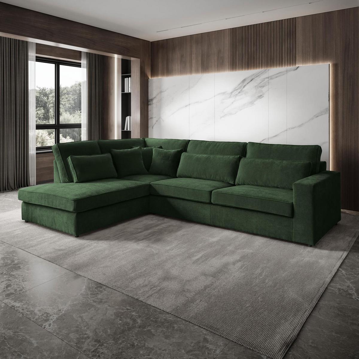 ECKSOFA Parma ohne Schlaffunktion dunkelgrün links - Dunkelgrün/Schwarz, Textil (314/224cm) - Beautysofa