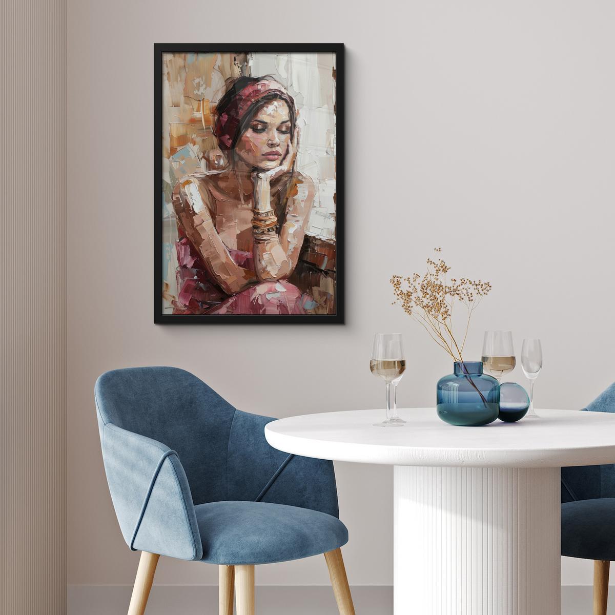 POSTER MIT RAHMEN Frau - Lackierung - Porträt - Modern Bilder mit Rahmen 40x60 cm - Altrosa, Papier (40/60cm) - MuchoWow