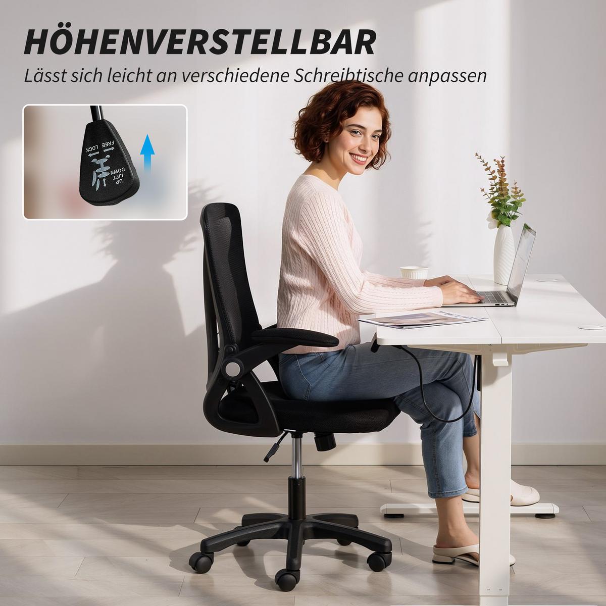 BÜROSTUHL Polyester Schwarz - Schwarz, Kunststoff/Textil (56/103/59.5cm) - HOMCOM