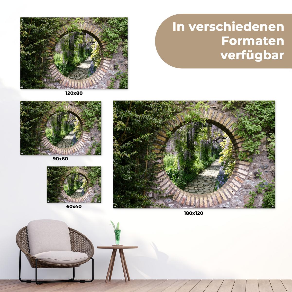 GARTENPOSTER Wald - Steine - Durchblick - Pfad - Glyzinie Poster für draußen 180x120 cm - Graubraun, Kunststoff (180/120/0.2cm) - OnlyWow