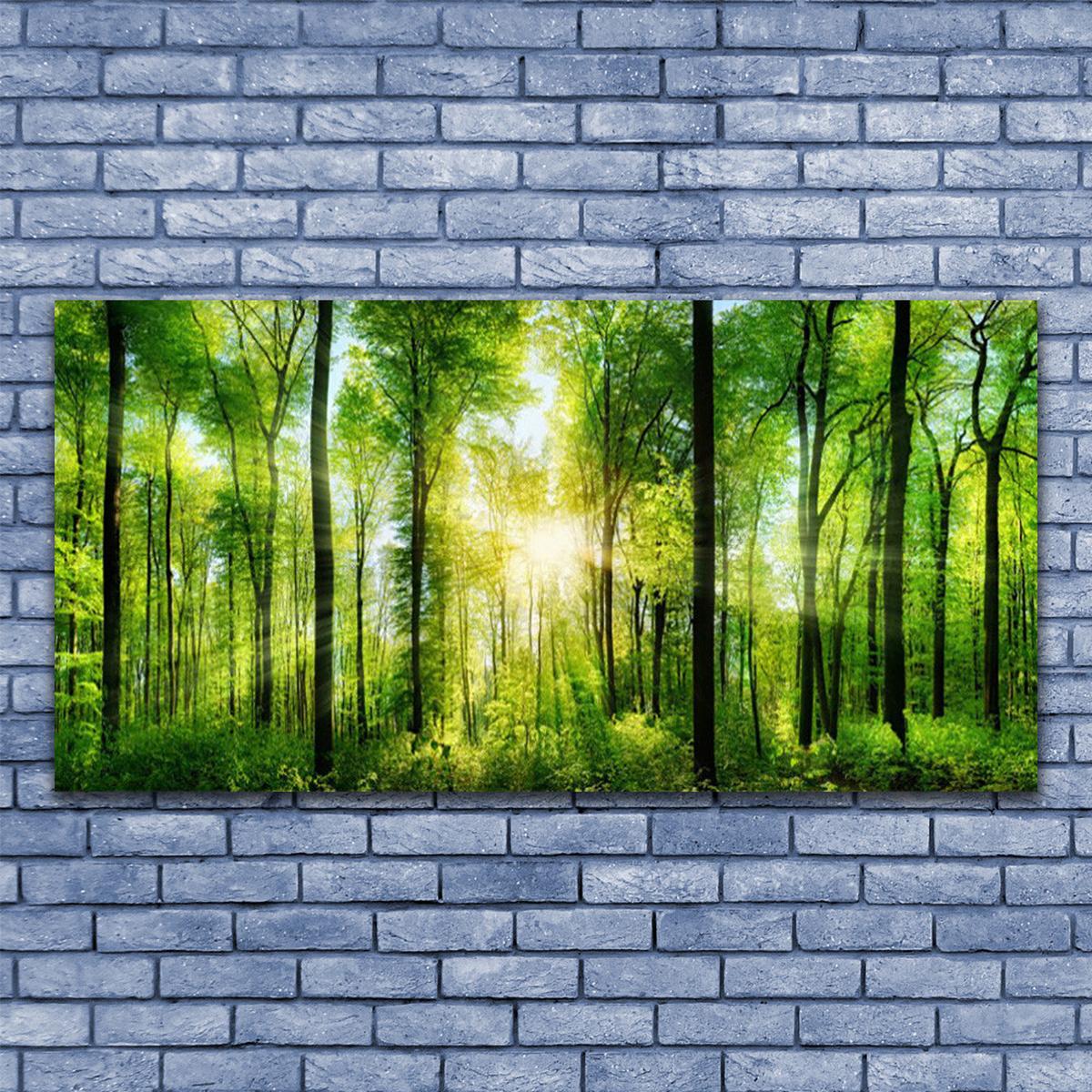 LEINWANDBILD 140x70 cm Sonnenstrahlen im Wald - Dunkelgrün/Gelb, Textil (140/4cm) - TULUP