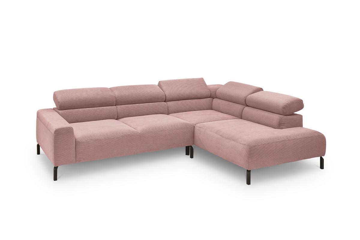 ECKSOFA MIT MOTORISCHEM SITZVORZUG DELIA Pink Cord Relaxfunktion - Schwarz/Rosa, Textil/Metall (276/219cm) - KAWOLA