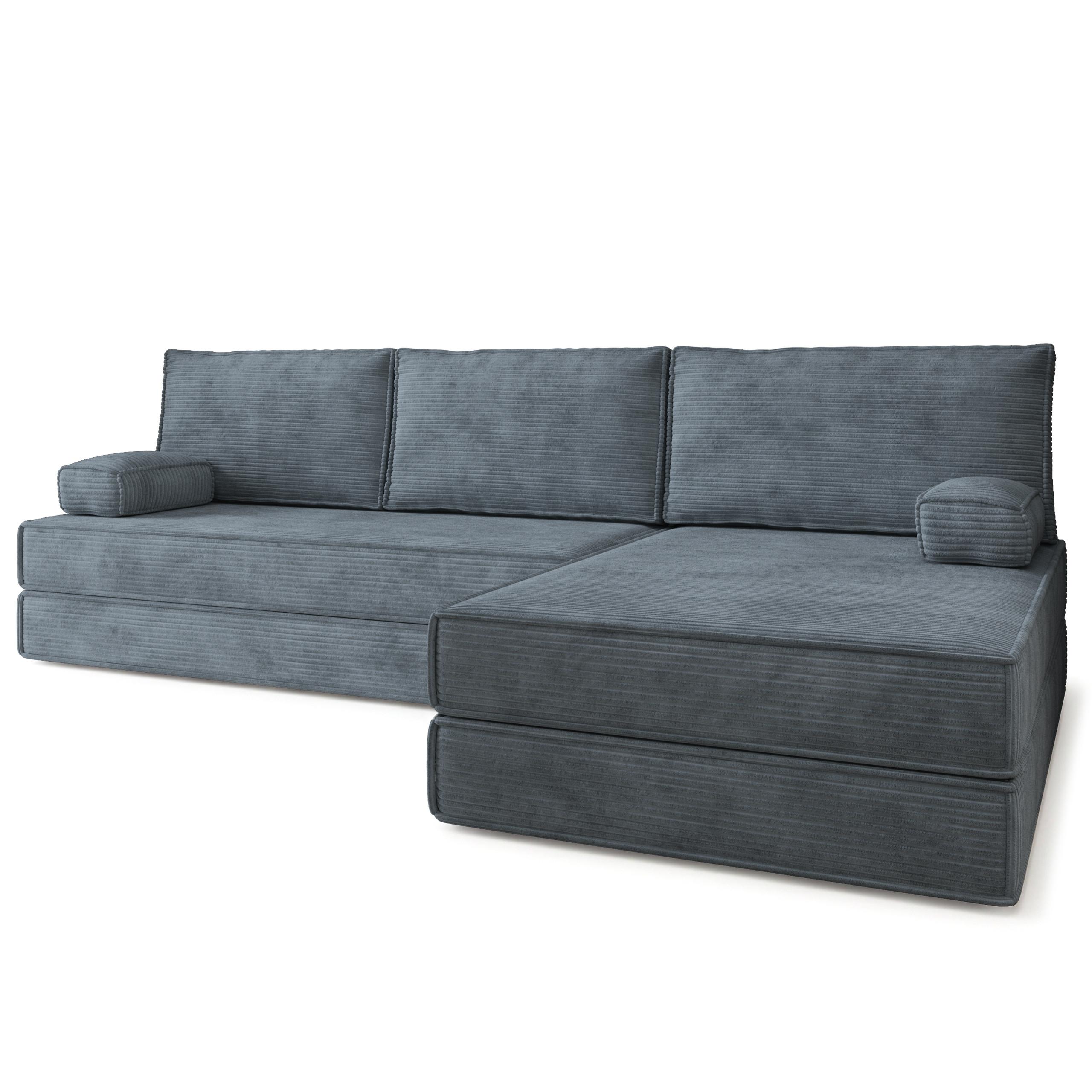 ECKSOFA ANKO modulares Boneless Sofa mit Schlaffunktion Grau Kordstoff - Grau, Textil (270/160cm) - MASSENO