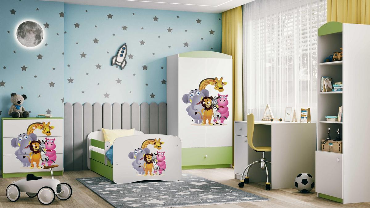KINDERKLEIDERSCHRANK ZOO - Grün, Holzwerkstoff (90/175/52cm) - RAUMHIRSCH FURNITURE