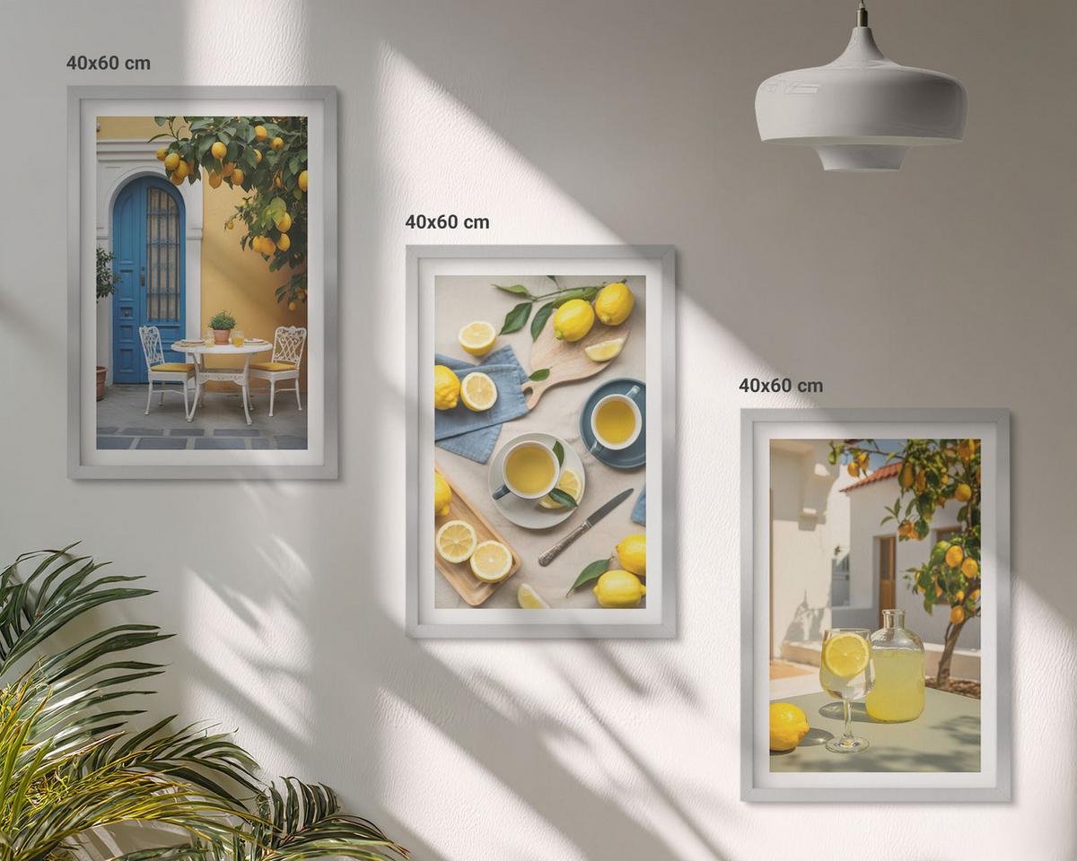 BILDER SET 3er Set - 40x60 cm Silberner Rahmen - Zitronenlimonade blaue Tür - Silberfarben, Kunststoff (40/60cm) - TULUP