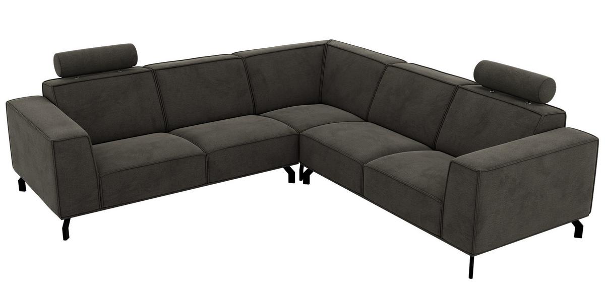 ECKSOFA VESANO L - Dunkelgrau Velvet - Dunkelgrau/Schwarz, Textil/Metall (260/260cm) - MKS