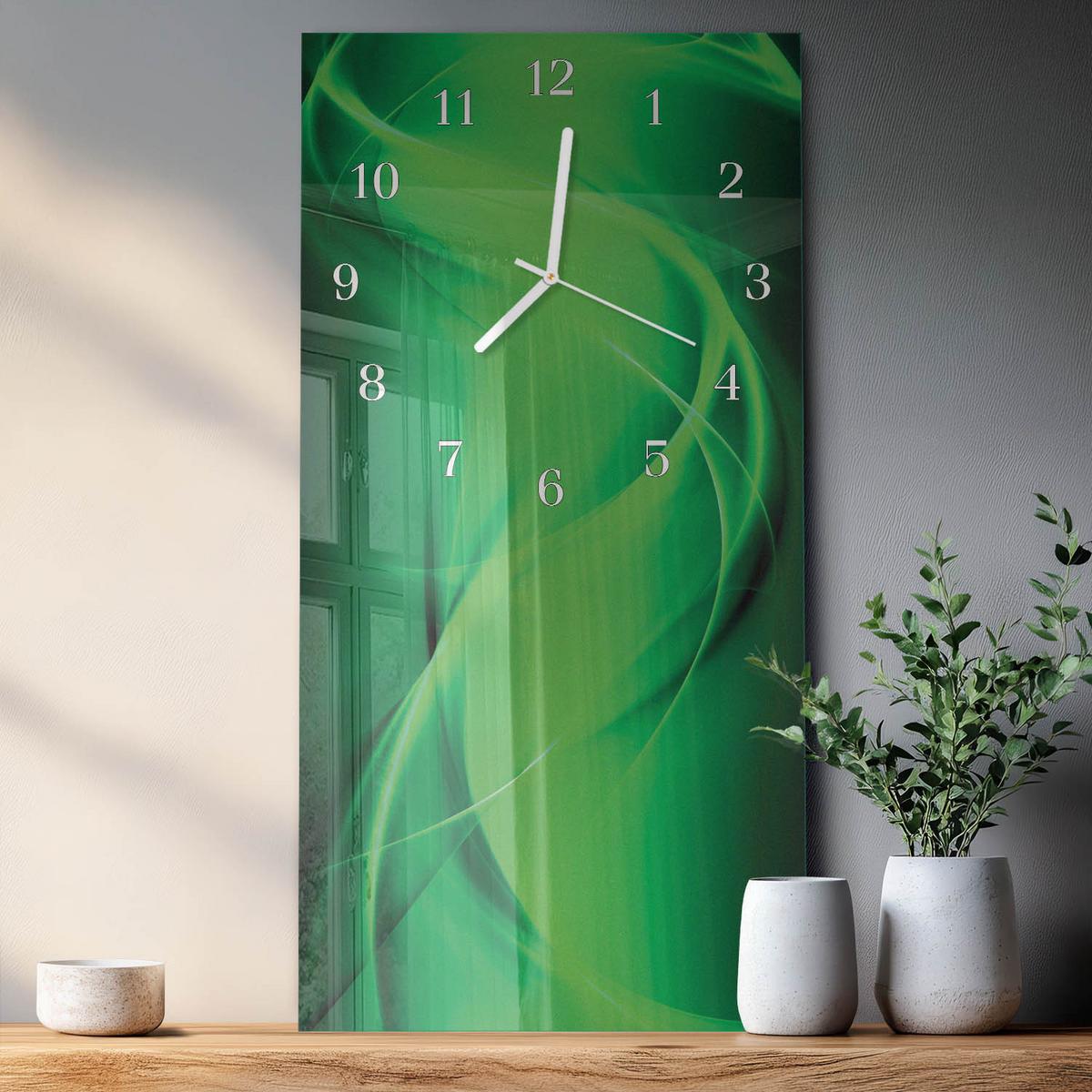 WANDUHR aus Glas 30x60 cm - Abstraktion - Grün, Glas (30/60/0.4cm) - TULUP