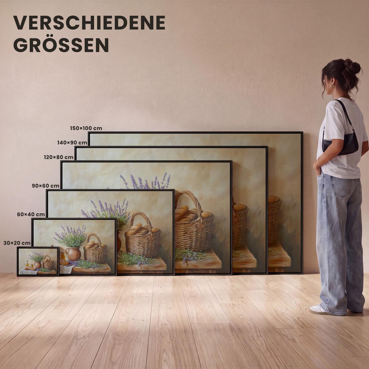 LEINWAND Bilder mit Rahmen - Lavendel - Brot - Stilleben - 60x40 - Flieder, Textil (60/40cm) - MuchoWow