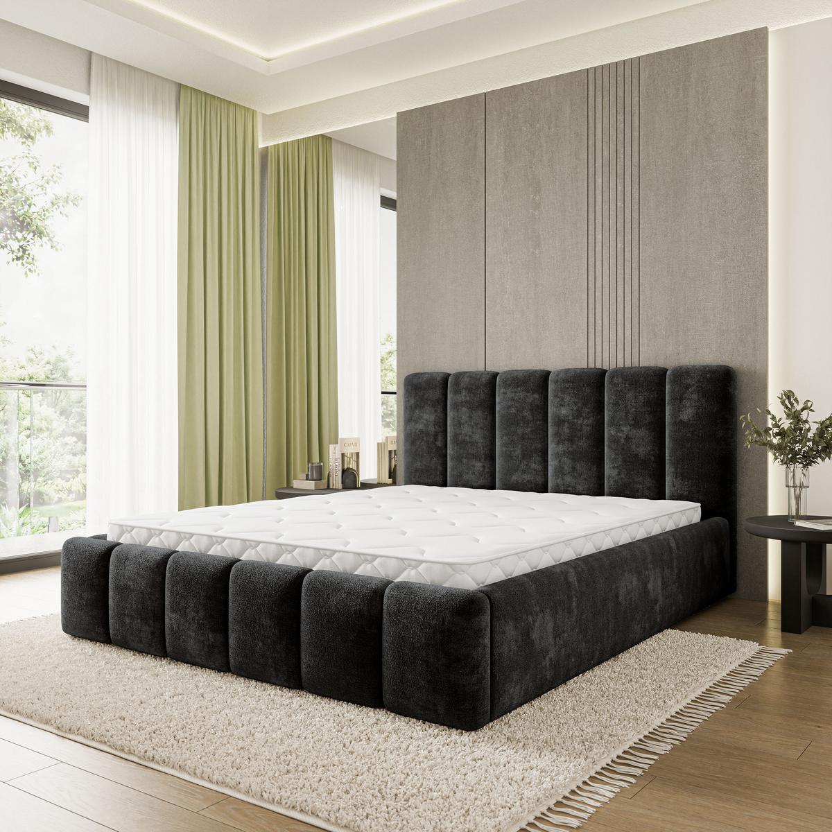 POLSTERBETT ATTORA LM 160x200 cm mit Bettkästen - Schwarz - Schwarz, Holz (160/200cm) - MASSENO