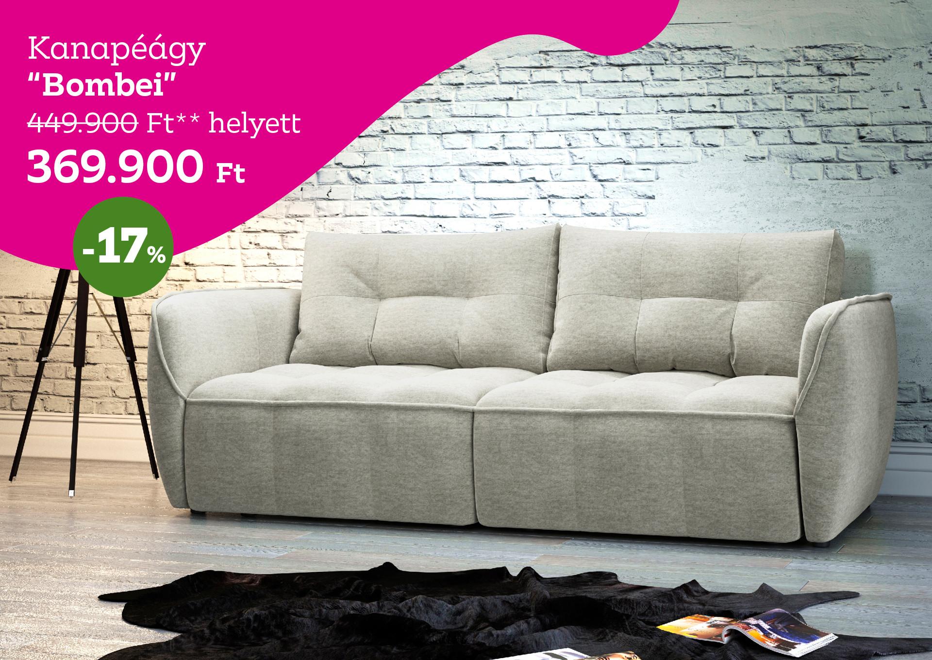 Kanapé Bombei 449900 Forint helyett 369900 Forint, kedvezmény mértéke 17%