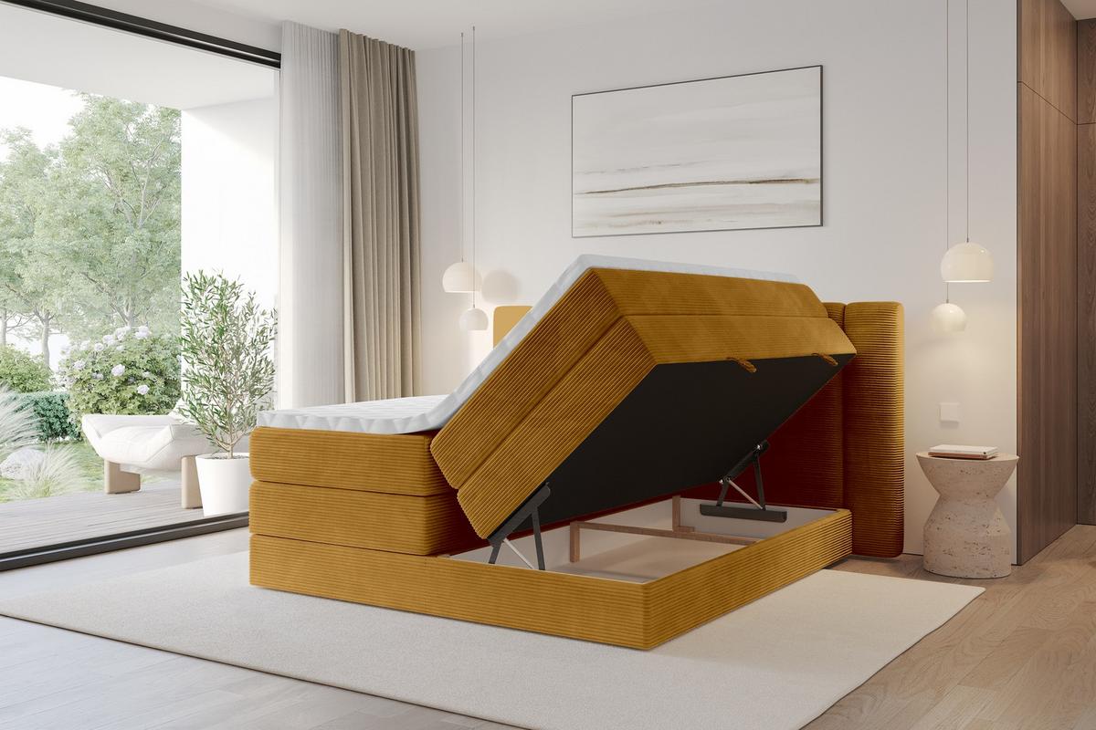 BOXSPRINGBETT mit Matratze H3/H4 - EVON KING - 180x200 cm Senfgelb - Dunkelgelb, Holzwerkstoff (180/200cm) - ALTDECOR