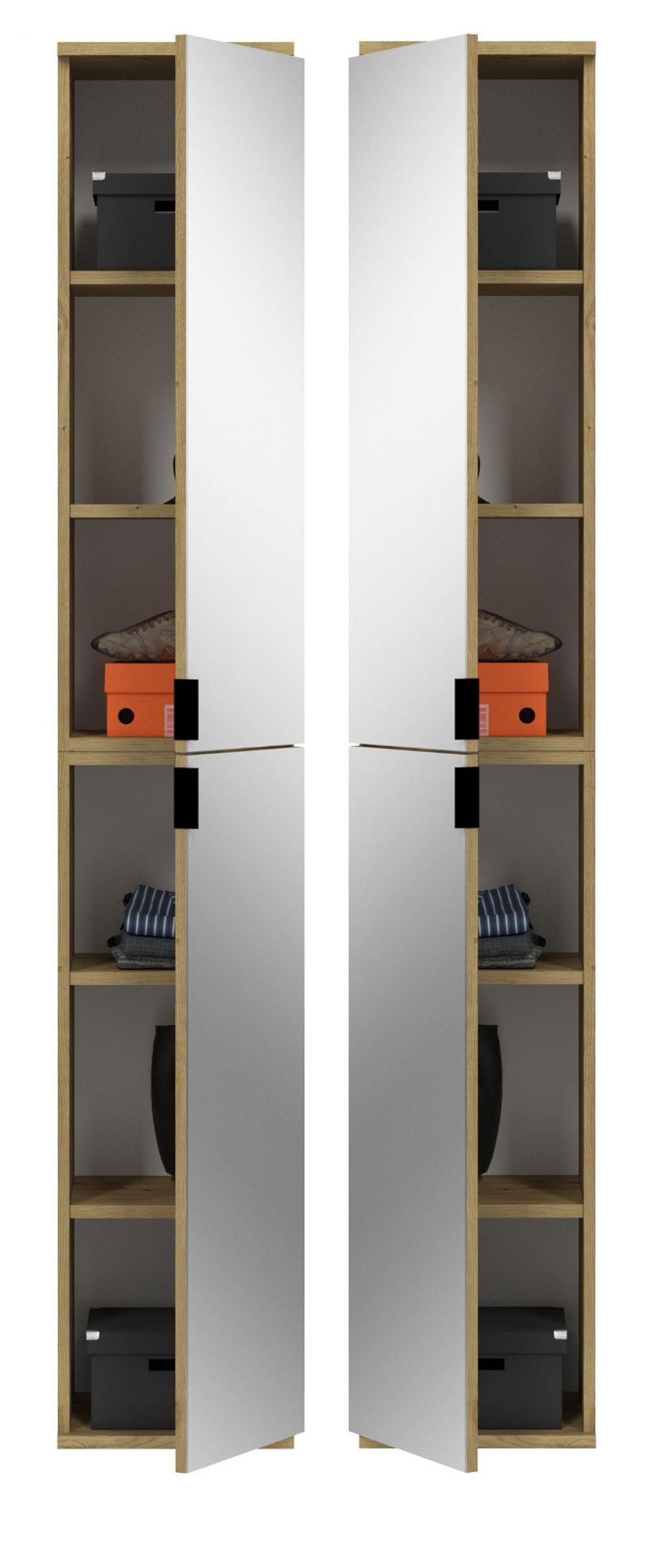 SCHUHSCHRANK Eiche 30 x 193 cm, schmaler Flurschrank mit Spiegeltüren - Schwarz/Eiche Artisan, Glas/Holzwerkstoff (30/193/34cm) - Inn.Furn