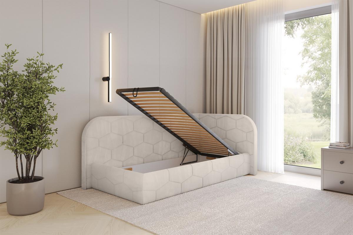 EINZELLBETT Jugendbett mit Bettkasten und Matratze H3/H4, Links - JAXY 80x200 Beige - Ecru, Holzwerkstoff/Textil (80/200cm) - ALTDECOR