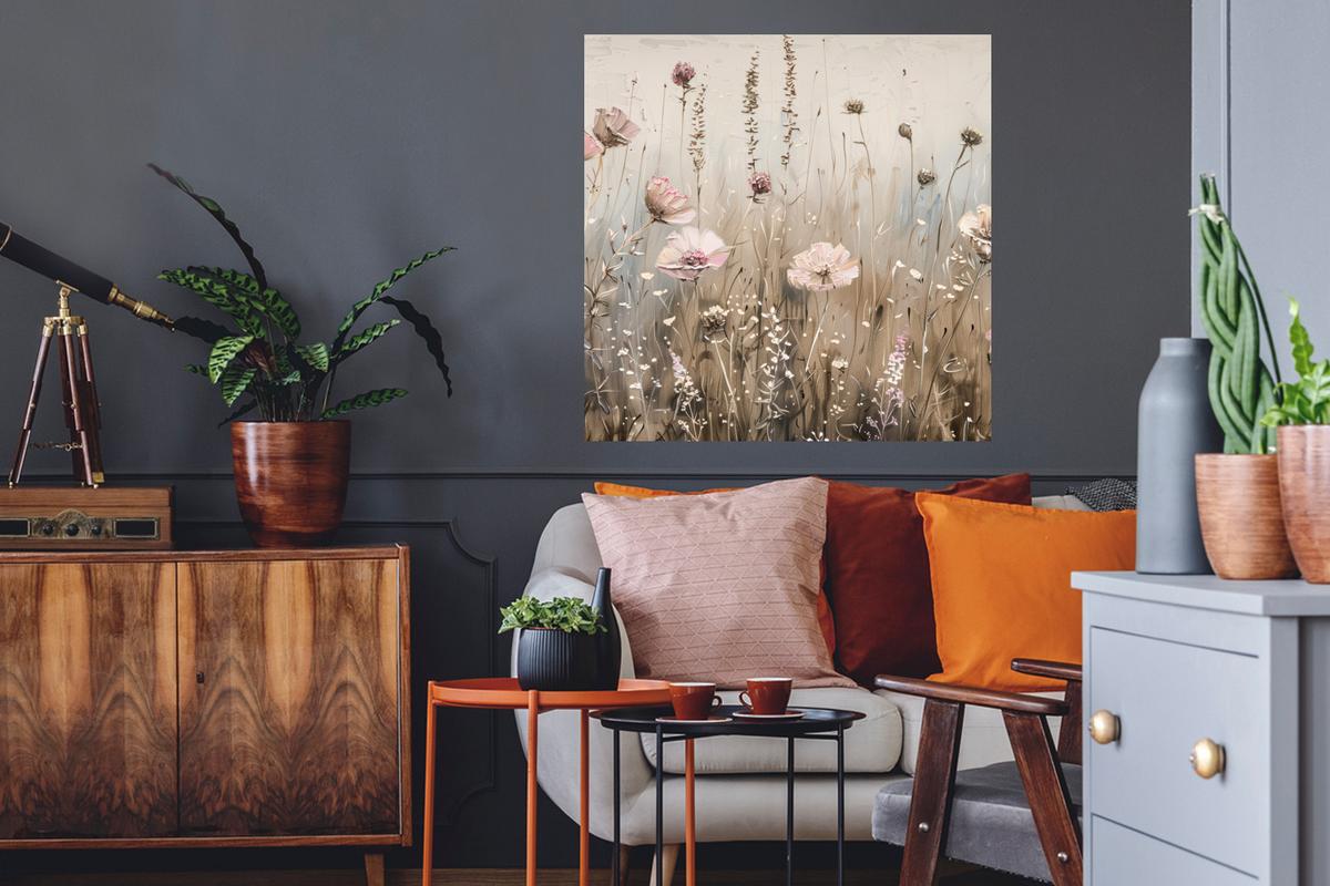 WANDTATTOO Blumen - Rosa - Modern - Beige Wanddeko 50x50 cm - Beige, Kunststoff (50/50/0.1cm) - MuchoWow