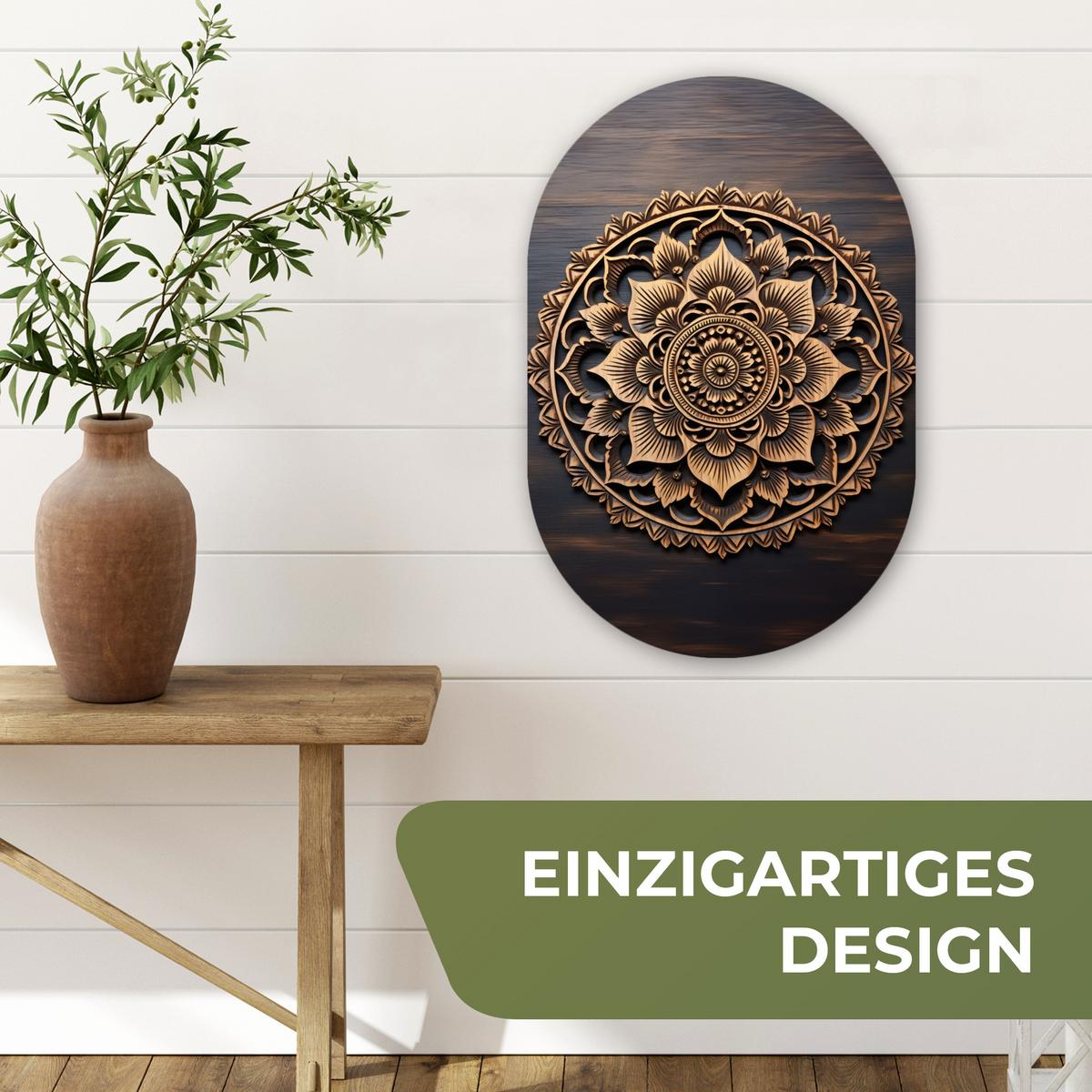 WANDBILD Mandala - Holz - Blumen - Braun Deko Wohnzimmer 40x60 cm - Gelb, Kunststoff (40/60cm) - MuchoWow