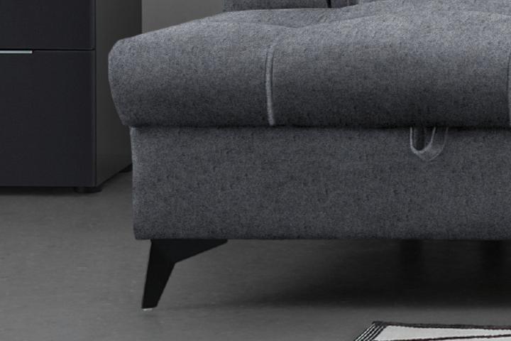 Wohnlandschaft dunkelgrau Bettkasten aufklappbar Füße Metall glatt eckig