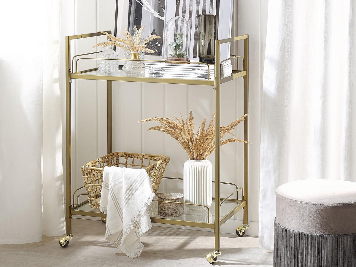 SERVIERWAGEN Gold Veneta - Goldfarben, Glas (66/90/40cm) - Beliani