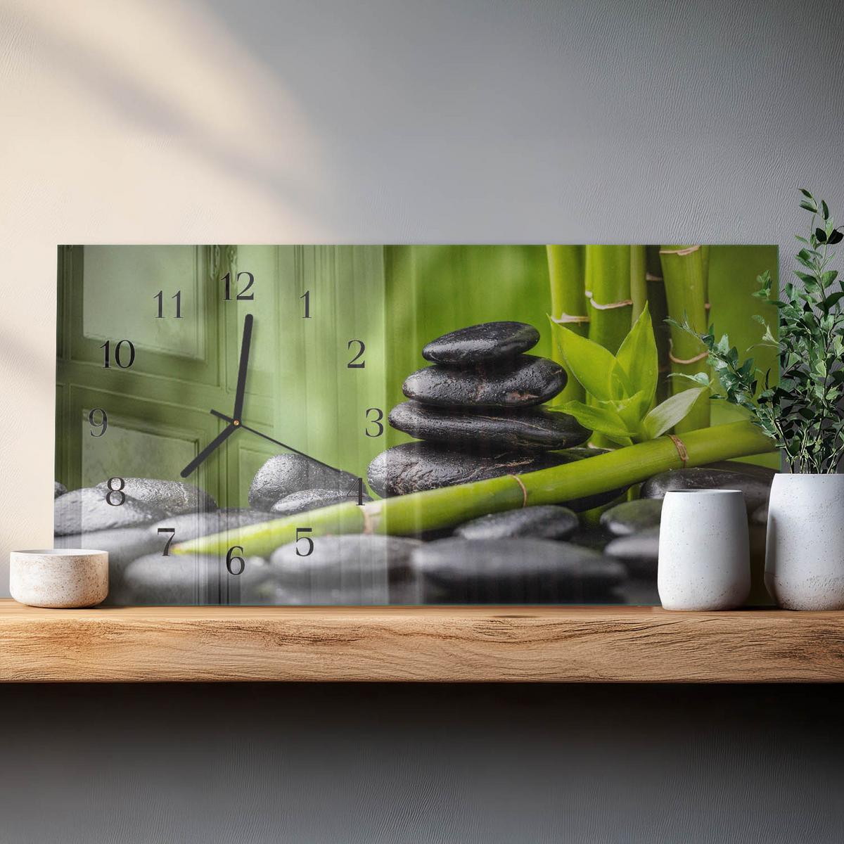 WANDUHR aus Glas 60x30 cm - Zen-Steine - Grün, Glas (60/30/0.4cm) - TULUP