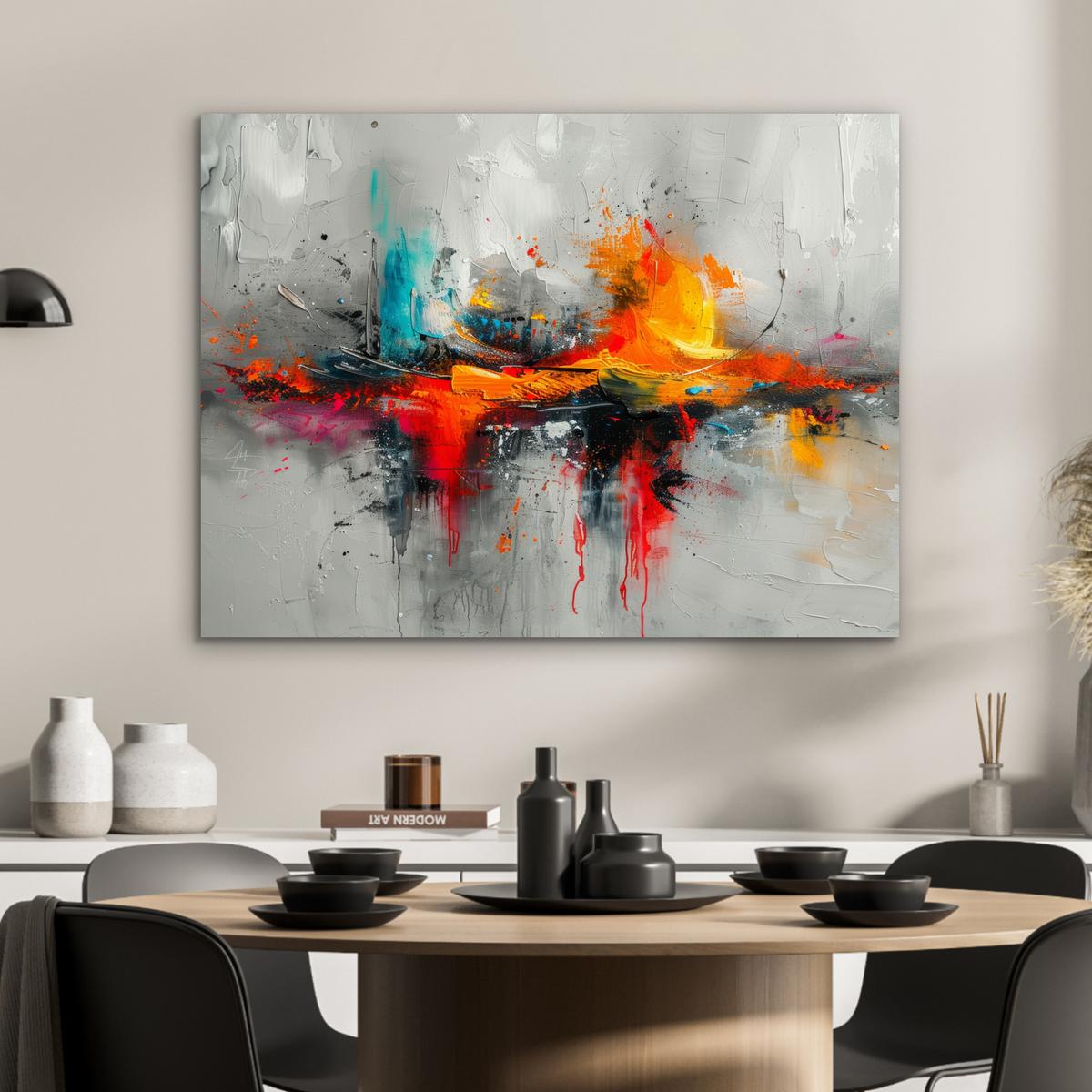 METALLBILD Moderne Kunst - Orange - Grau - Abstrakt 80x60 cm - Hellgrau, Metall (80/60cm) - MuchoWow