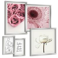 BILDER SET 5er Set - 50x50 cm & 20x30 cm & 40x60 cm Silberner Rahmen - Rosensträuße als Familienzeichnung - Silberfarben, Kunststoff (40/60cm) - TULUP