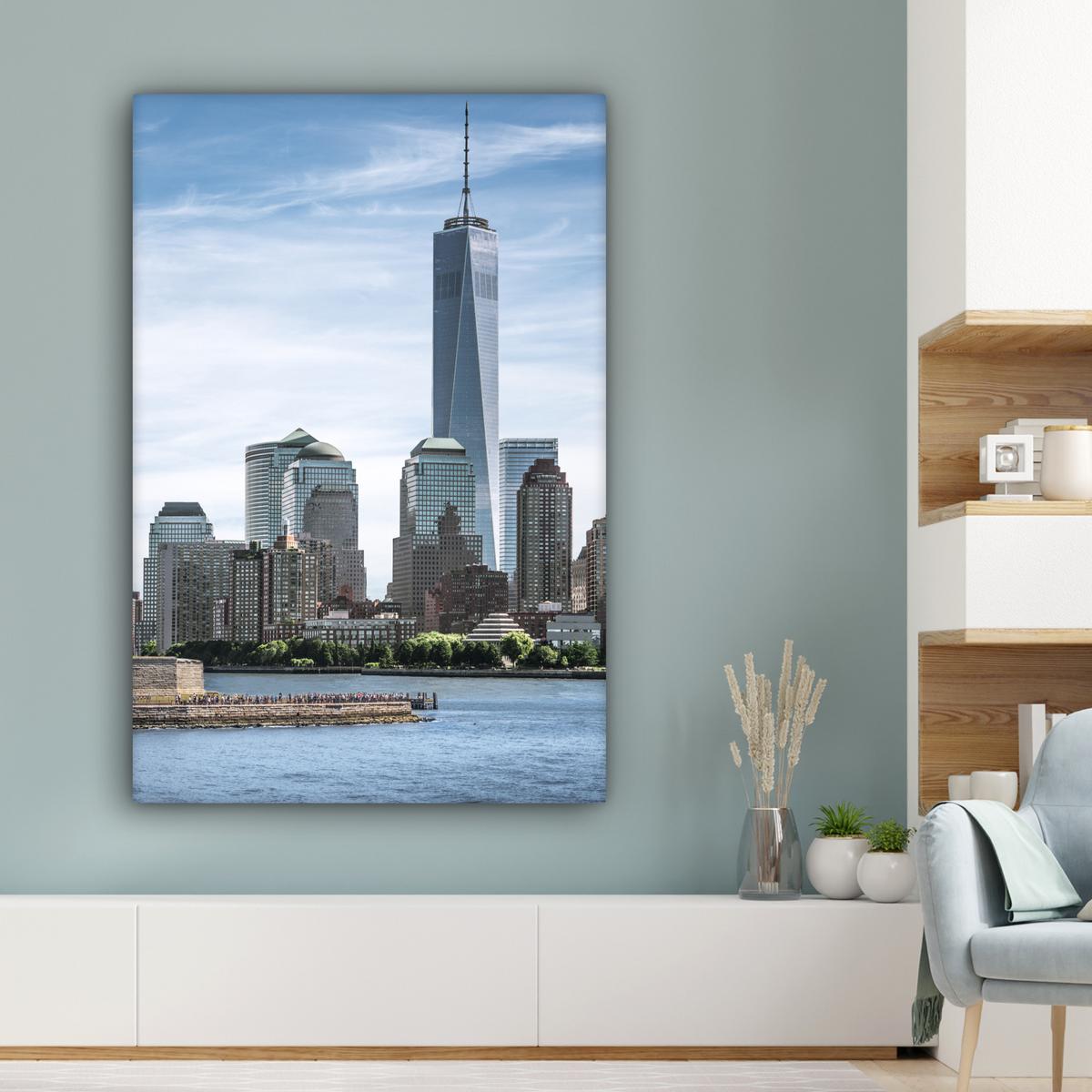 LEINWANDBILD New York - Freiheitsstatue - Wasser Deko XXL 80x120 cm - Hellblau, Textil (80/120cm) - MuchoWow