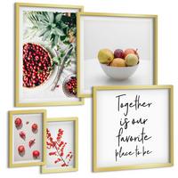 BILDER SET 5er Set - 50x50 cm & 20x30 cm & 40x60 cm Goldrahmen - Minimalismus der roten Früchte von Pflanzen - Goldfarben, Kunststoff (40/60cm) - TULUP