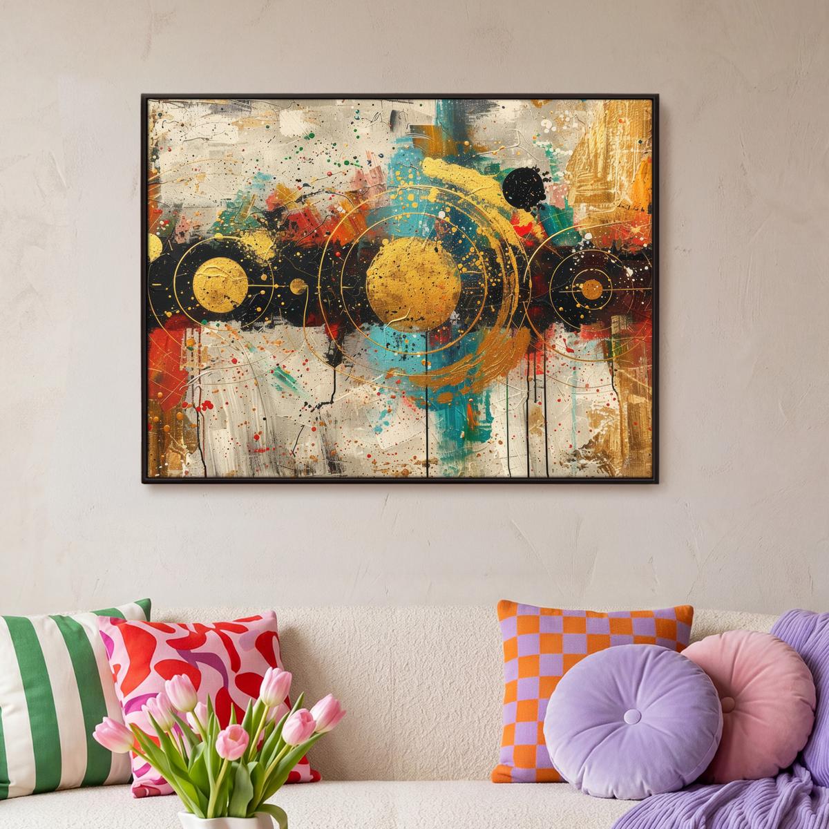 LEINWAND Bilder mit Rahmen - Abstrakt - Kunst - Gold - Modern - 100x70 - Multicolor, Textil (100/70cm) - MuchoWow