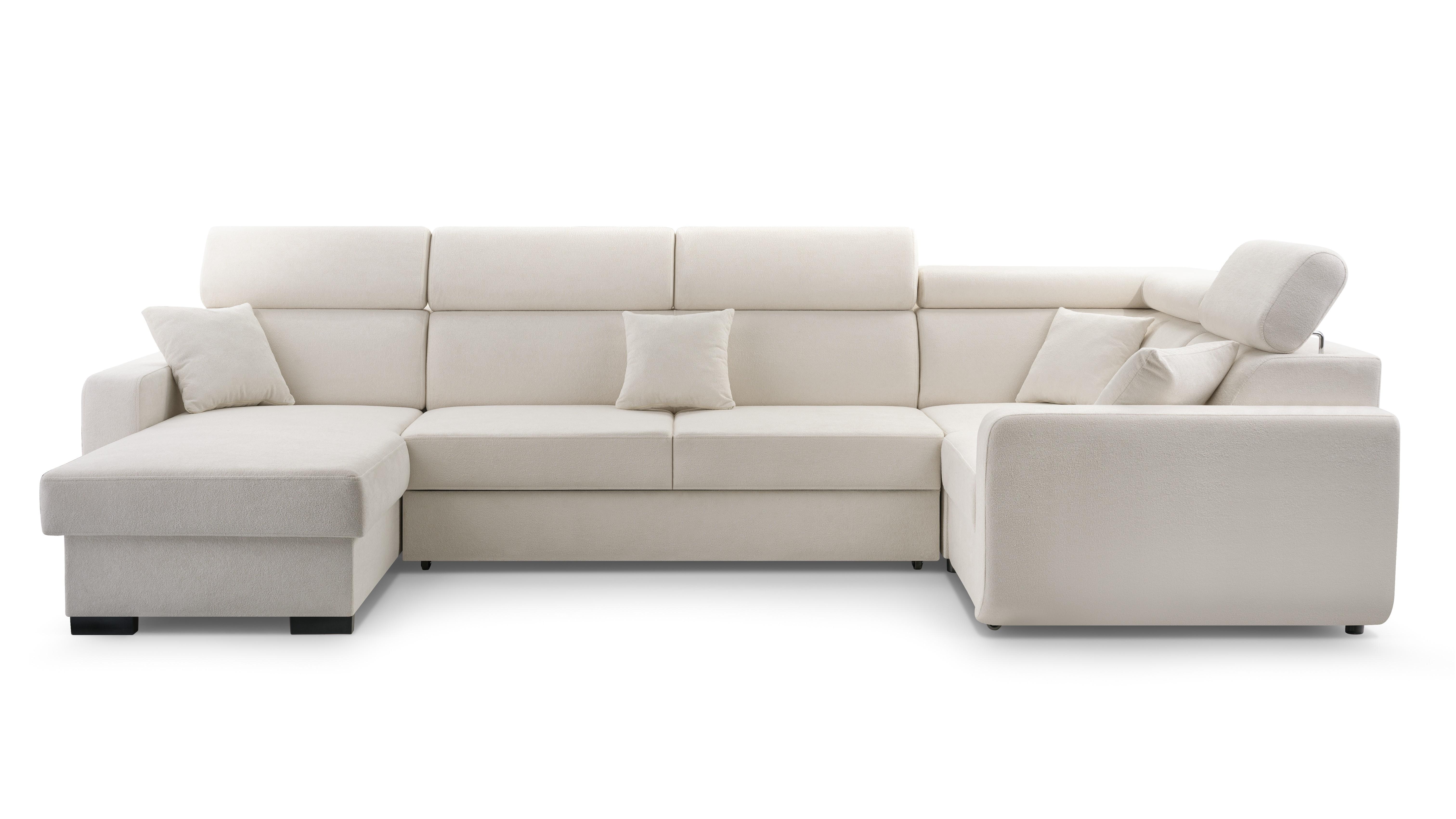 WOHNLANDSCHAFT CASTELLO Beige Plüsch-Stoff mit Schlaffunktion - Beige, Holz (337/97/184cm) - MASSENO