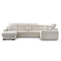 WOHNLANDSCHAFT CASTELLO Beige Plüsch-Stoff mit Schlaffunktion - Beige, Holz (337/97/184cm) - MASSENO