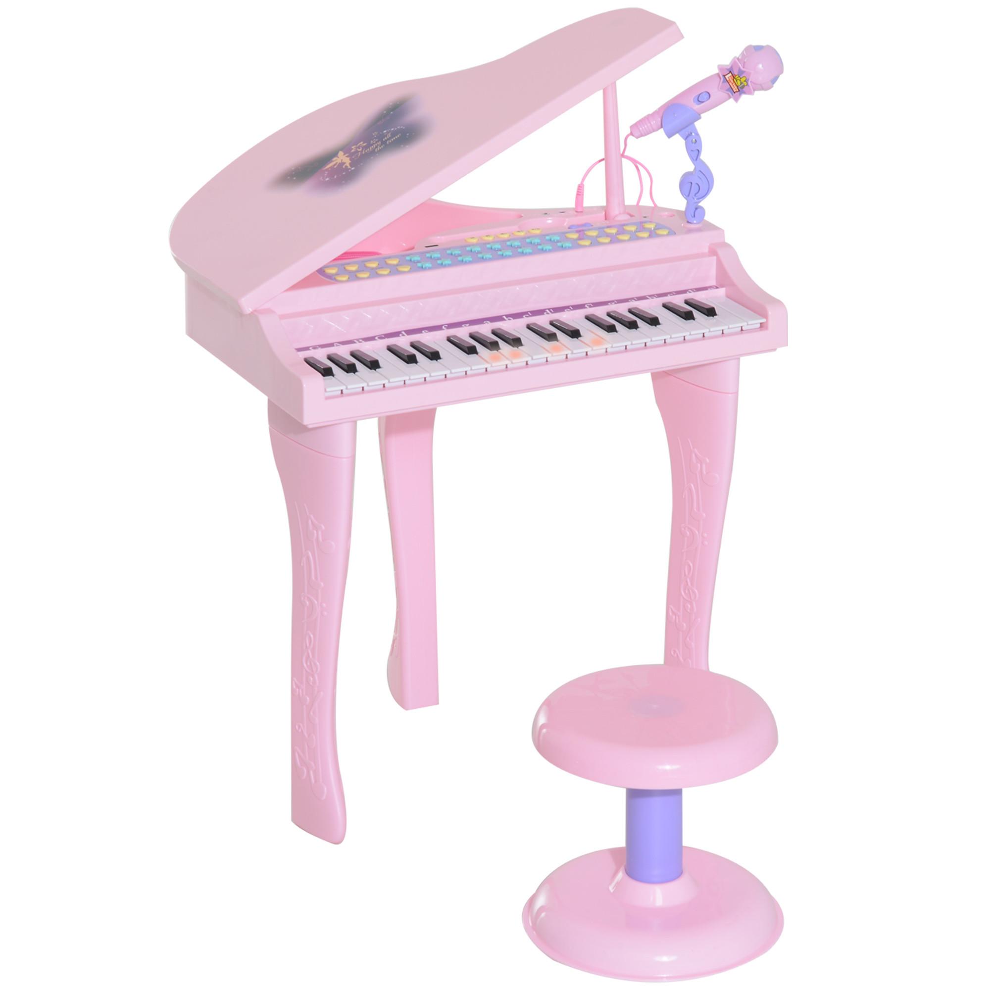 KINDER Klavier Piano Keyboard Musikinstrument MP3 USB 37 Tasten mit Hocker - Rosa, Kunststoff (39/69/48cm) - HOMCOM