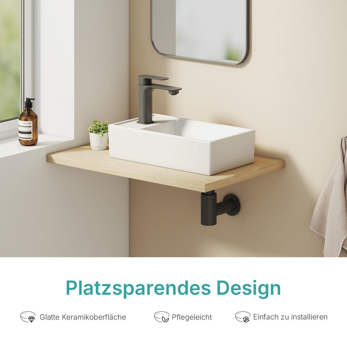 WASCHBECKEN Keramik Aufsatzbecken 41,6/22,3 cm - Weiß, Keramik (41.6/10.5/22.3cm) - EMKE