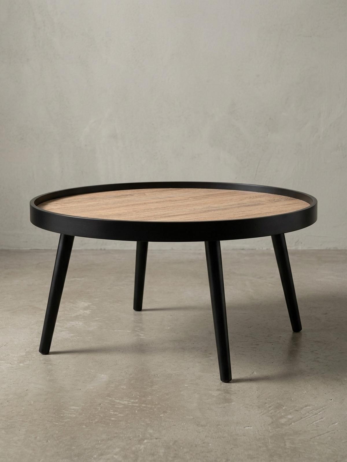COUCHTISCH in Holzoptik, Rund mit Erhöhtem Rand und Ablagefläche - Schwarz, Holz (76/76/40cm) - KADIMA DESIGN