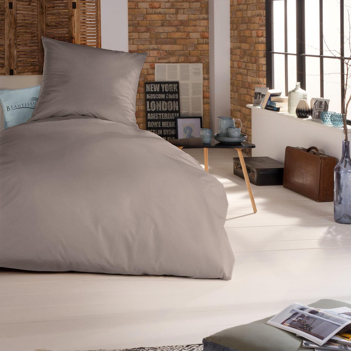 BETTWÄSCHE Julie 135/200 cm + Kissenbezug 80/80 cm Taupe Renforcé - Taupe, Textil (135/200cm)