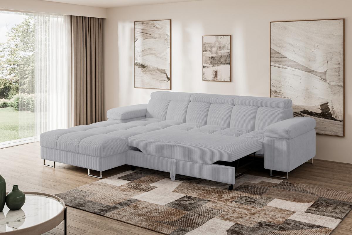 ECKSOFA mit Schlaffunktion Ottomane Links 271x203x79 Grau Cord - Anthrazit, Holzwerkstoff/Textil (271/203cm) - ALTDECOR