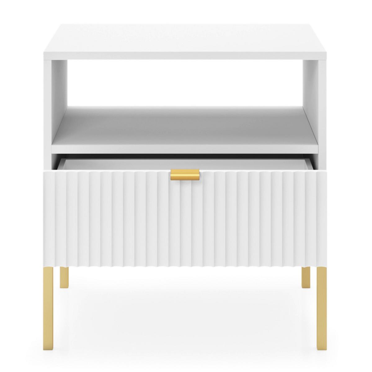 NACHTSCHRANK Vellore Weiß mit goldenem Gestell - Goldfarben/Weiß, Holzwerkstoff/Metall (54/56/39cm) - Selsey