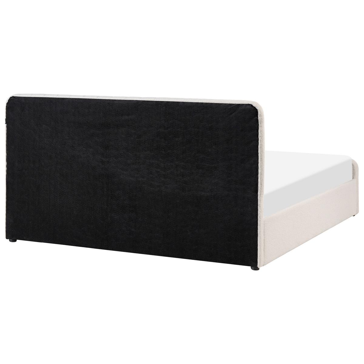 BETT mit Stauraum 180/200 Bouclé Weiß Lunan - Schwarz/Weiß, Textil (180/200cm) - Beliani