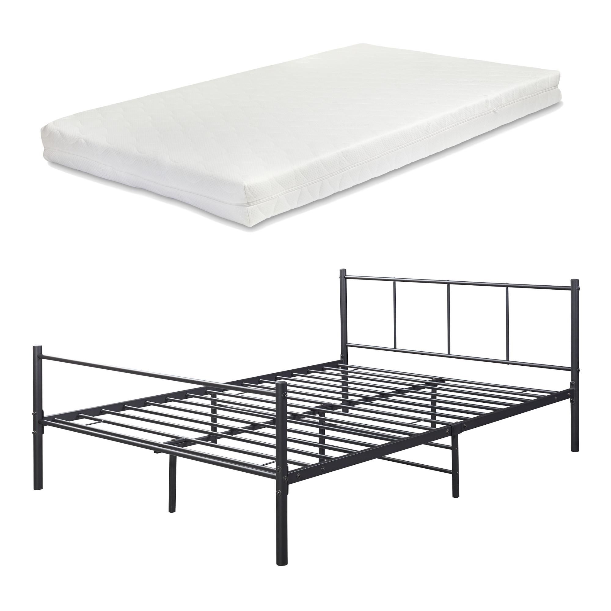 METALLBETT Laos mit Matratze - Schwarz, Textil/Metall (140/200cm) - [en.casa]