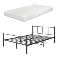 METALLBETT Laos mit Matratze - Schwarz, Textil/Metall (140/200cm) - [en.casa]