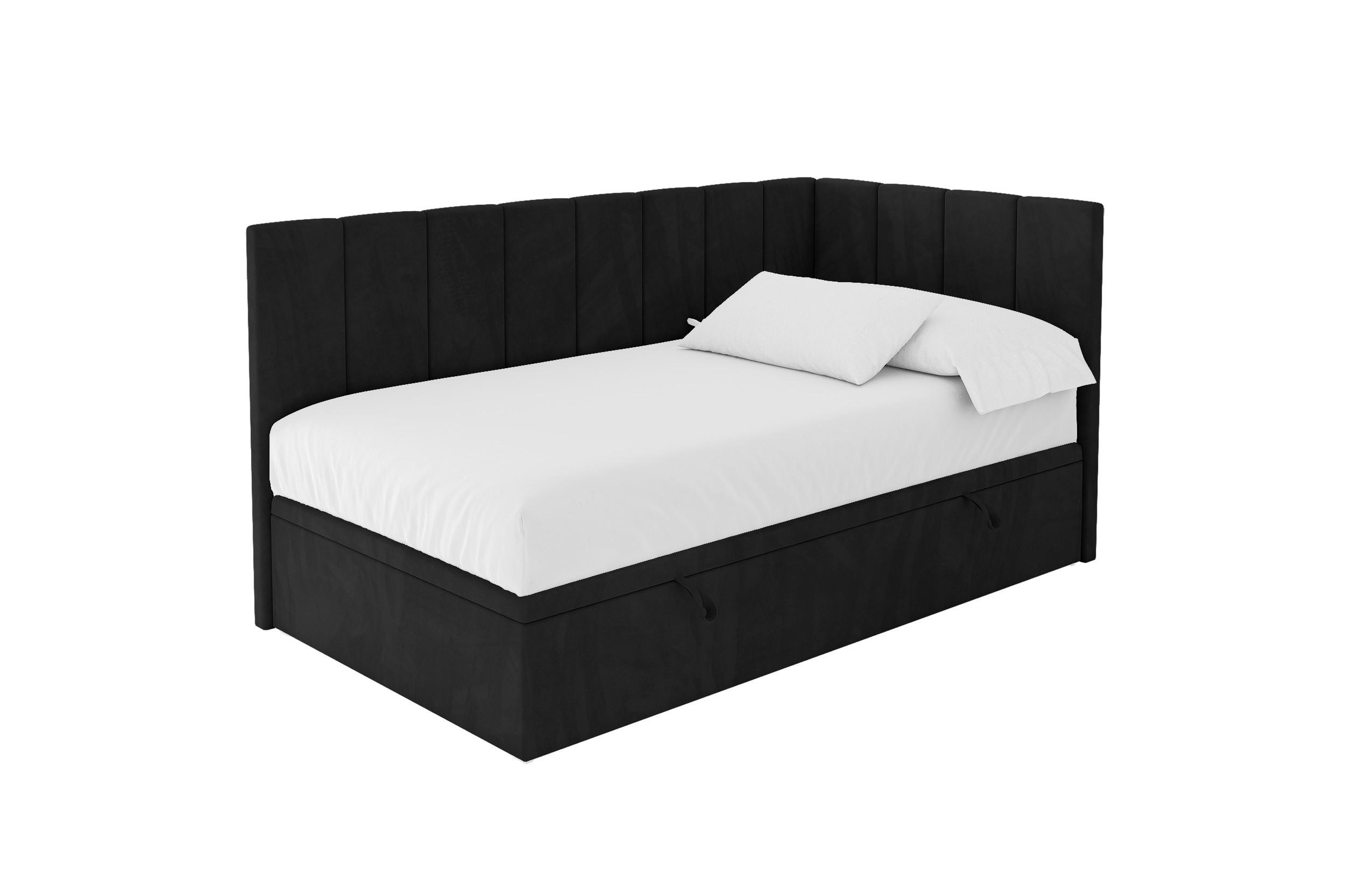 EINZELBETT Jugendbett mit Bettkasten Links, mit Matratze - LOVY 80x200 Schwarz - Schwarz, Holzwerkstoff/Textil (80/200cm) - ALTDECOR