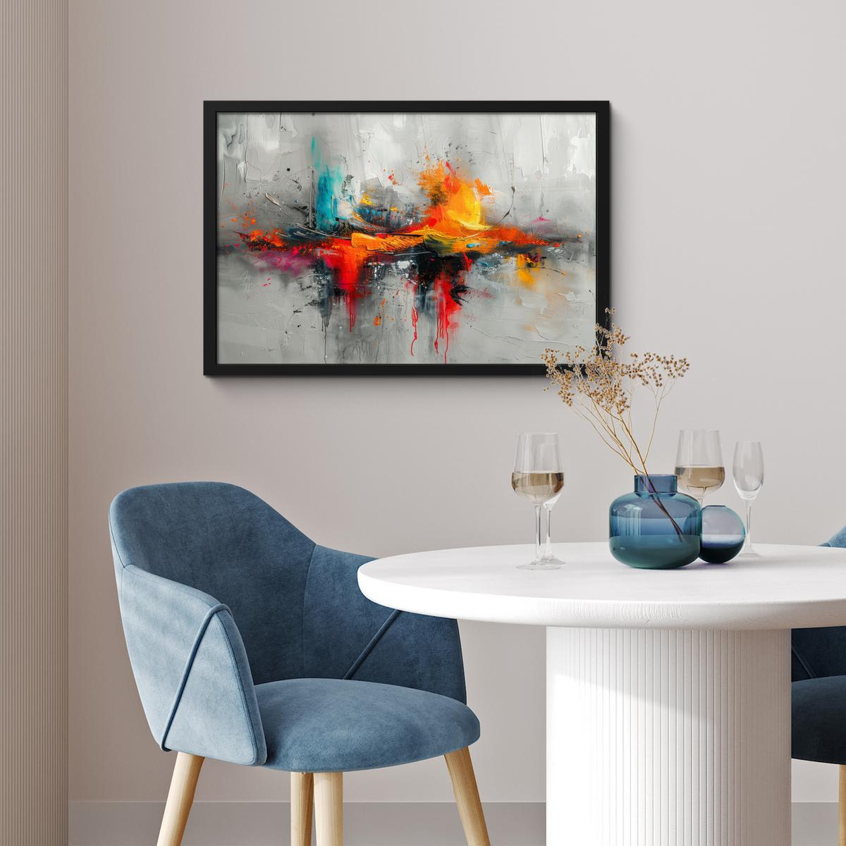 POSTER MIT RAHMENGERAHMTES BILD Moderne Kunst - Orange - Grau - Abstrakt 60x40 cm - Hellgrau, Papier (60/40cm) - MuchoWow